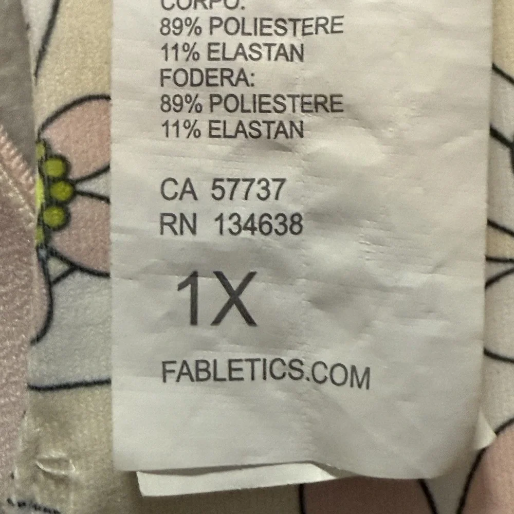 Fabletics Faye Sports Bra Womens Size 1X Green Floral Impact Strappy‎ Racerback
